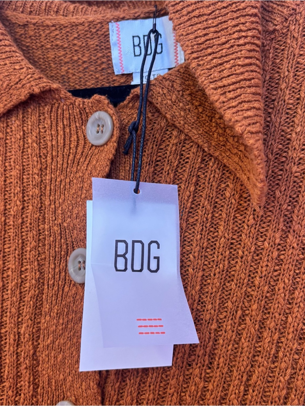 BDG Cropped Ribbed Button-Up Cardigan - Rust - Picture 5 of 8